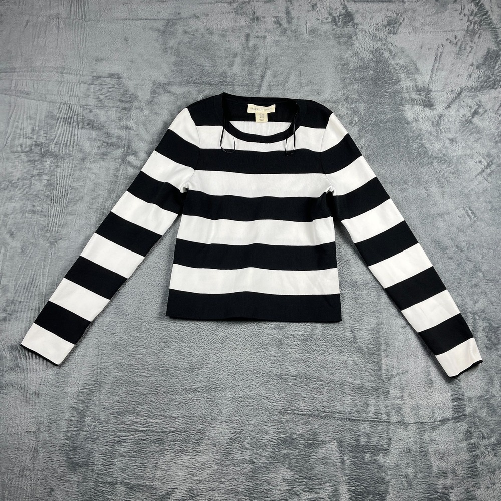 Happily Grey Knitted Crop Sweater Womens Medium White Black Striped Long Sleeve